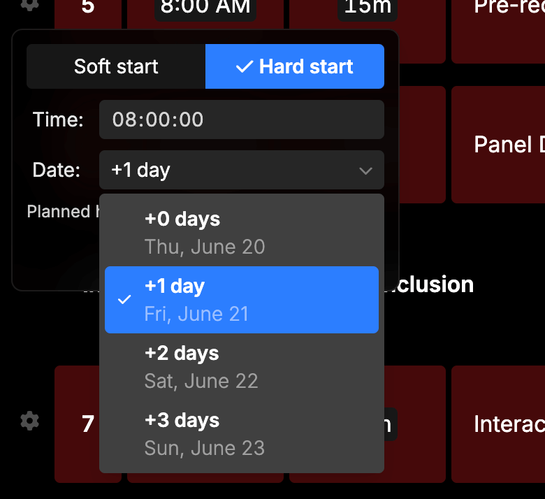 Choosing a date offset