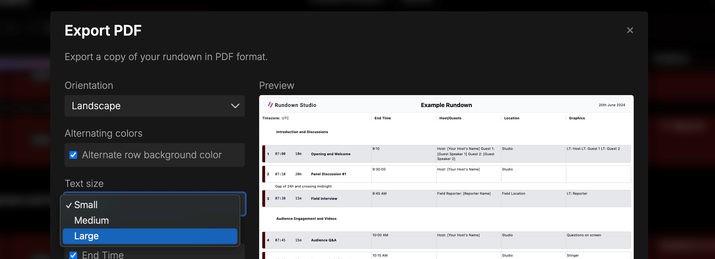 Text sizes on the PDF export