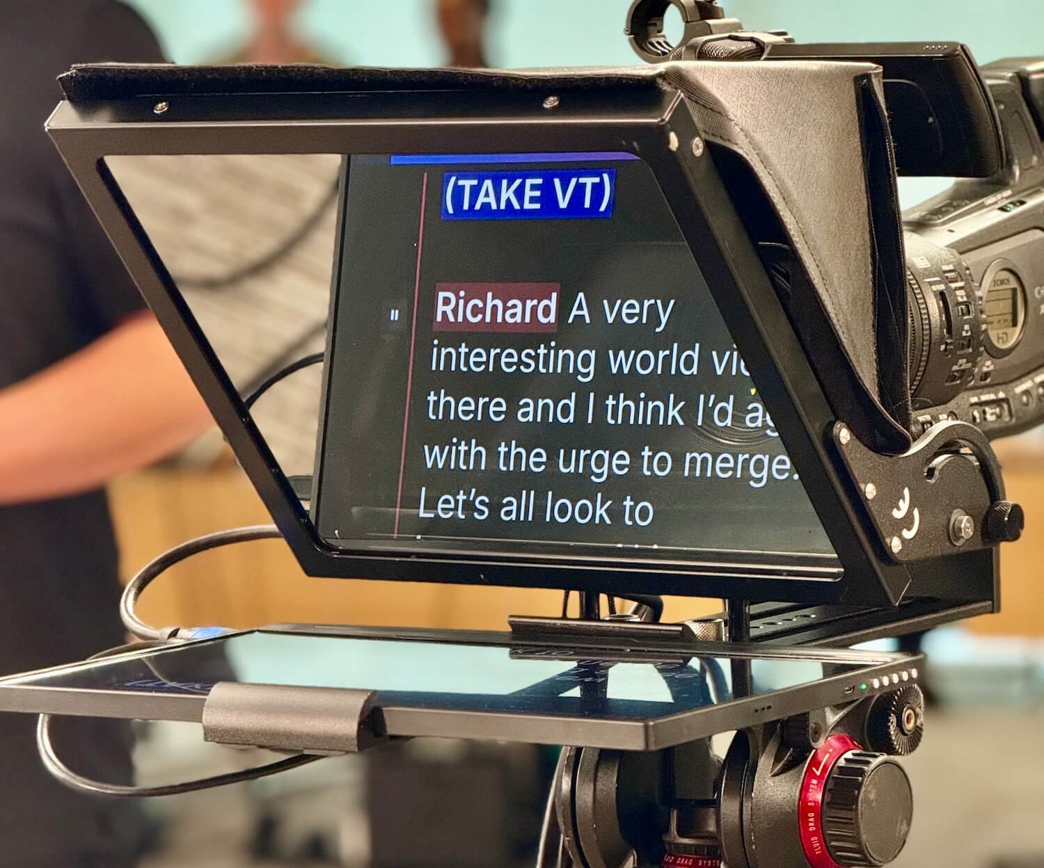 Teleprompter keeping the talent on track