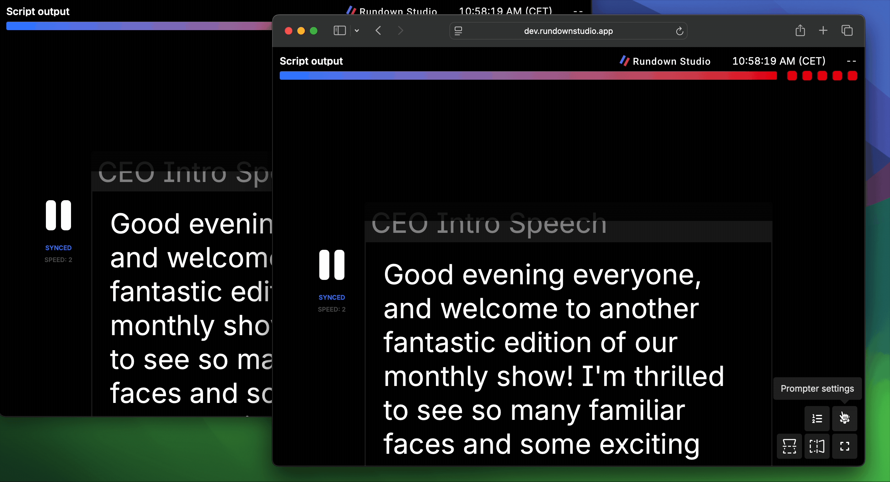 Two prompter windows in sync