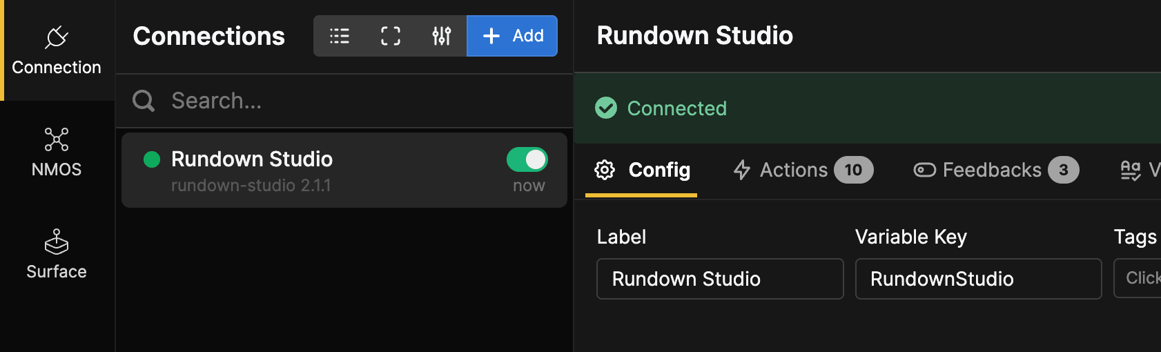 Adding the Rundown Studio module in Buttons
