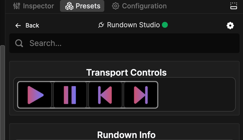 Rundown Studio presets in Buttons