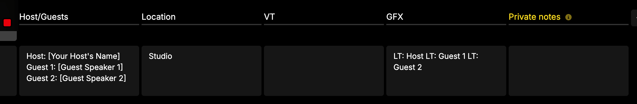 Columns in a rundown