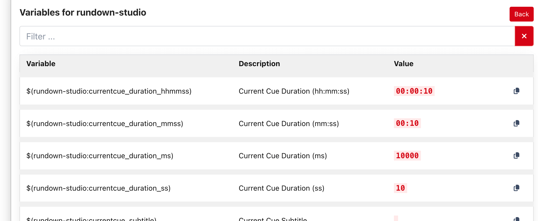 Variables in the module