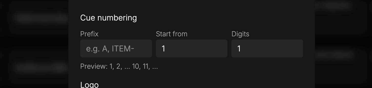 Default cue numbering settings