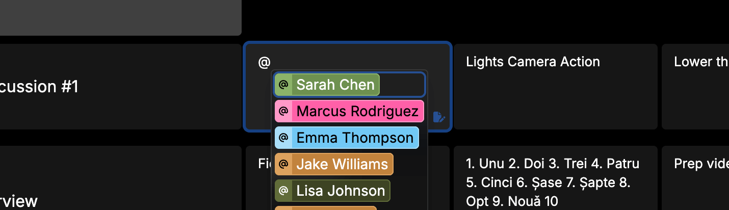Mentions list in a rundown