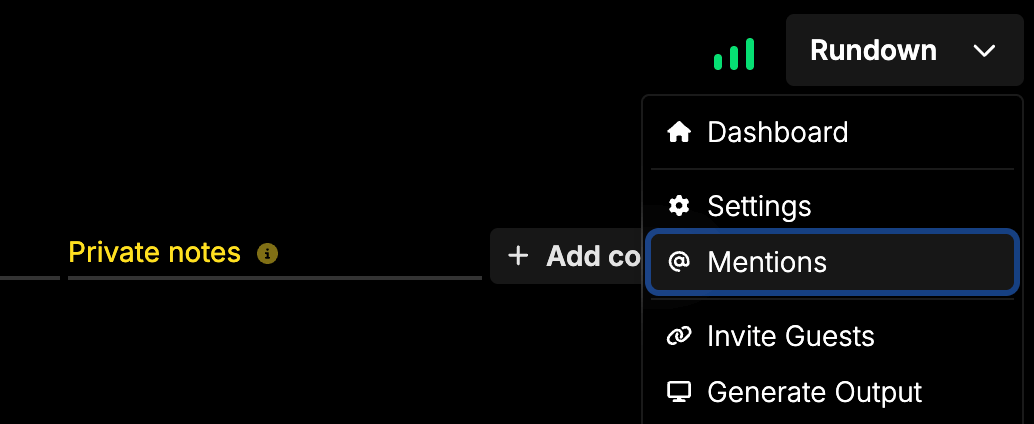 Accessing Mentions from the menu