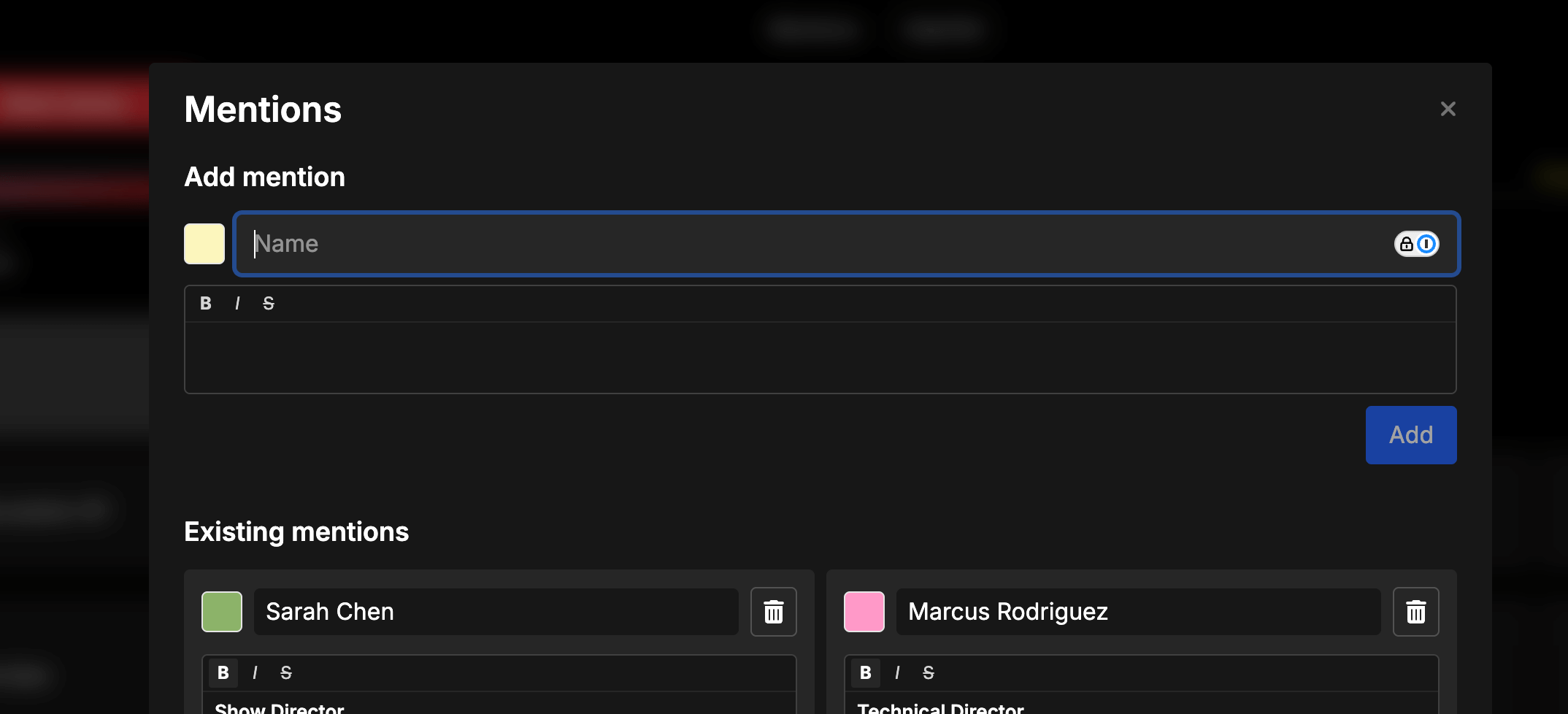 Creating a new Mention