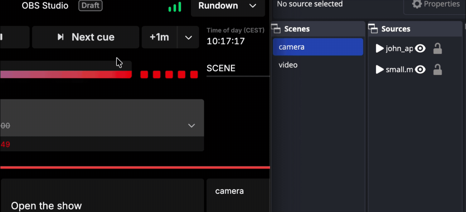 Pressing Next cue in Rundown Studio switching the scene in OBS