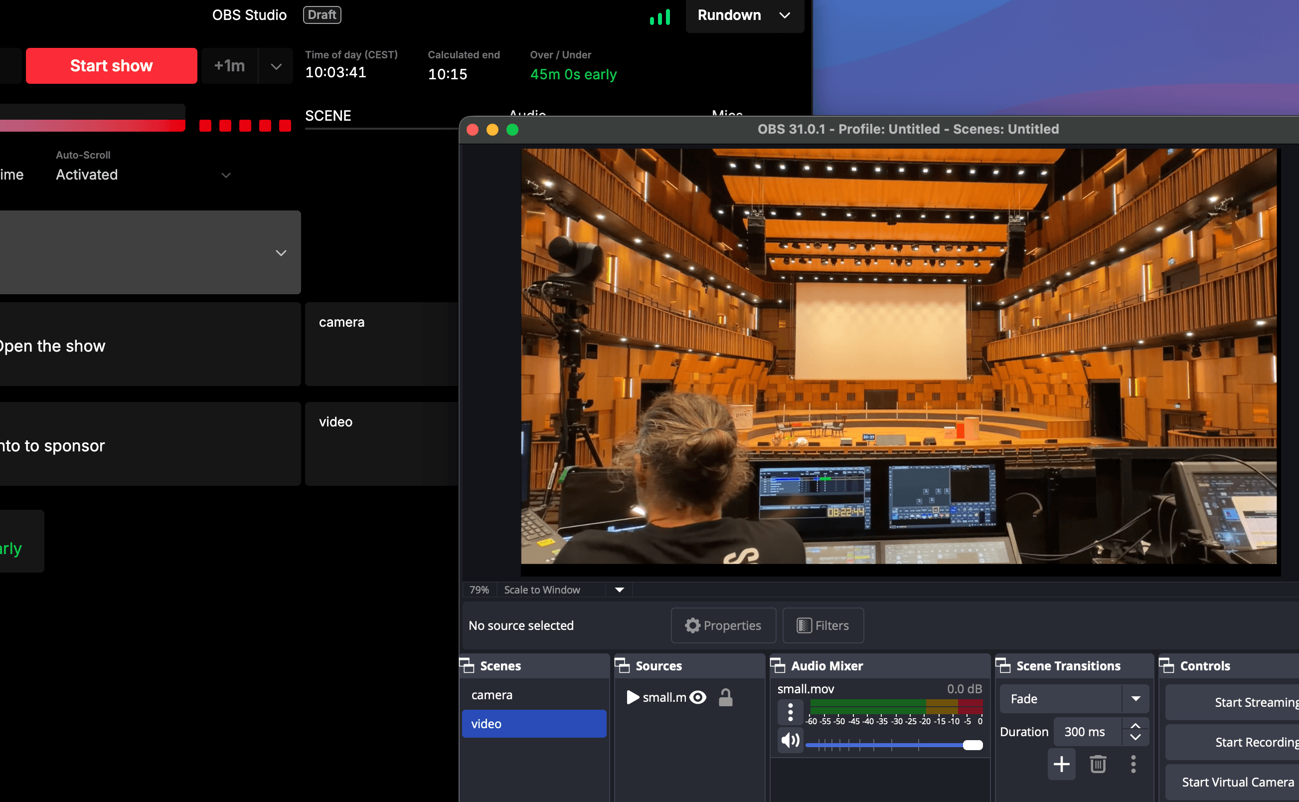 Rundown Studio and OBS Studio running side by side