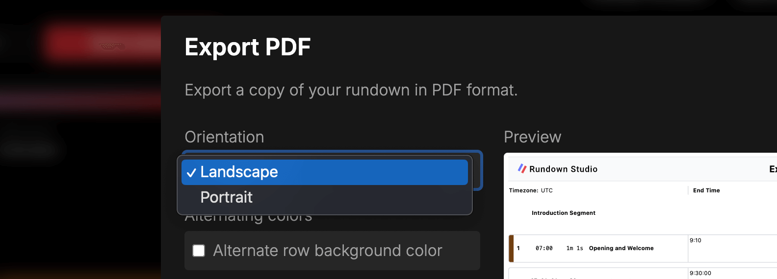 PDF export options