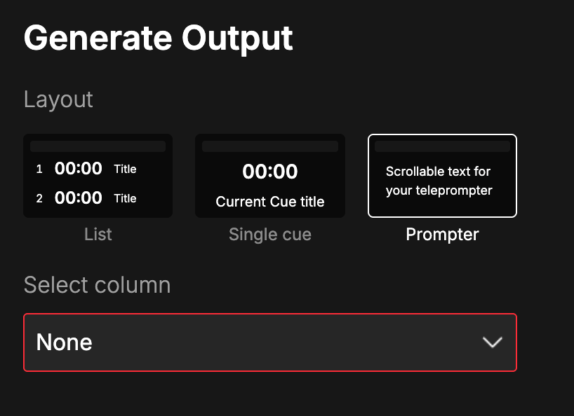 Selecting the prompter layout